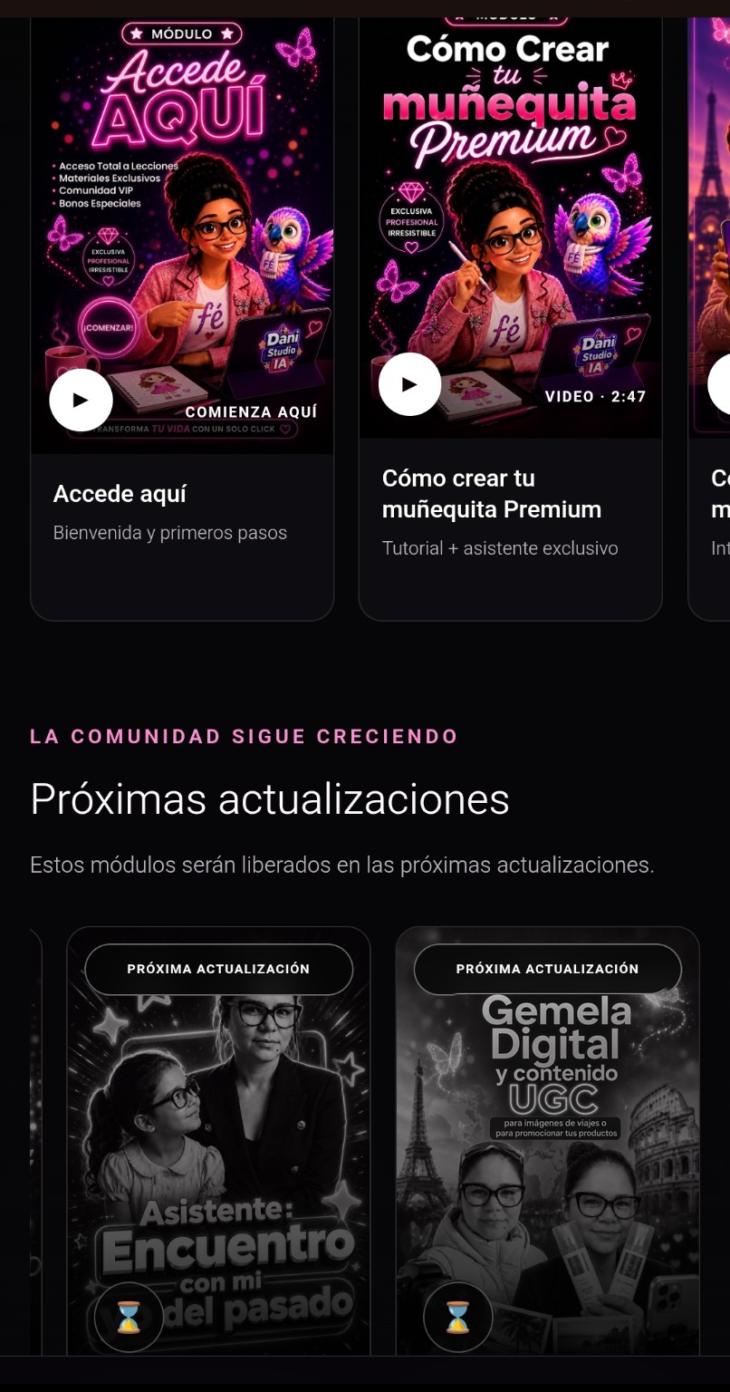 Módulos disponibles y próximas actualizaciones, incluyendo Gemela Digital y contenido UGC en español